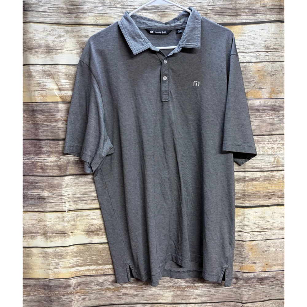 TravisMathew Mens XL Gray White Micro Stripe Short Sleeve Golf Polo Shirt